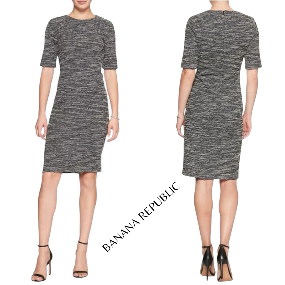 Banana Republic Black Gray Textured Knit Sheath Dress Size M 8 tag